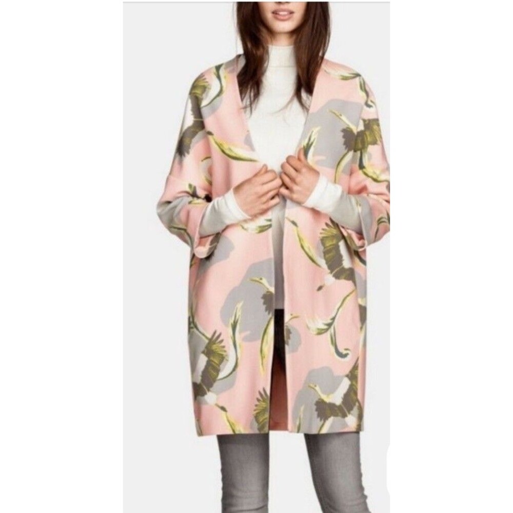 H&M HM Peach Birds Blazer Oversize Kimono Style Jacket Womens XS